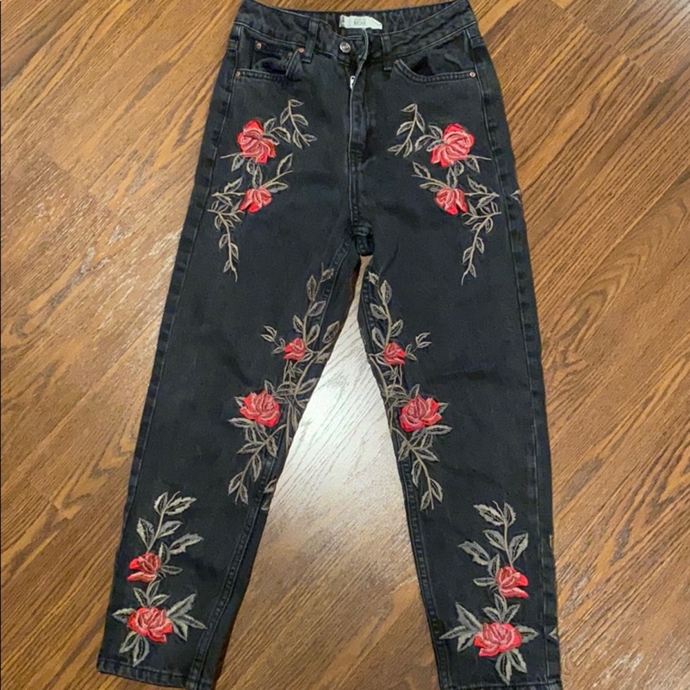 Topshop MOM Moto Embroidered Jeans